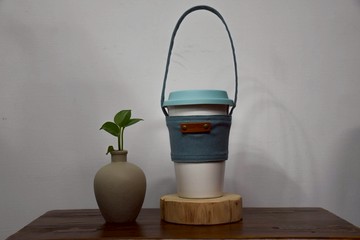 客製化手繡字飲料袋 土耳其藍布