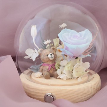 小熊永生花玻璃花盅夜燈
