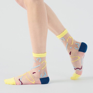 花香協奏曲 亮黃(M)透明中筒襪