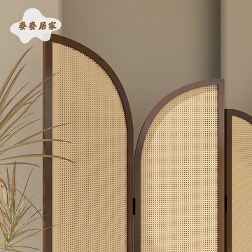 侘寂風新中式藤編屏風可折疊移動屏風隔斷客廳玄關茶室酒店背景 m7041