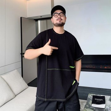 大碼夏季男裝胖子肥佬半袖體恤加肥超大碼圓領寬松衫短袖T恤潮牌