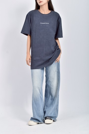 (L) moho質感棉質純棉刺繡藍色短袖上衣