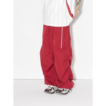 XONLIFE 褶皺反光條抽繩褲美式復古運動國潮牌寬松休閑男女長褲