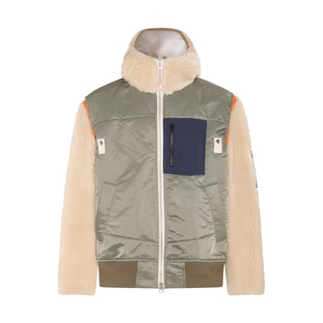 Sacai - Khaki And Ecru Shearling Bomber Jacket