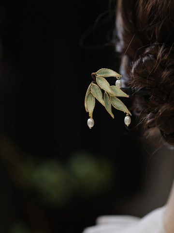 髮簪 木質髮簪 古風髮簪 古風少女旗袍配飾低丸子頭髮飾簪子 簡約日常清冷感竹葉髮簪頭飾『ZW6430』