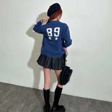 89星星拉鍊毛線外套-藍【KT281074】