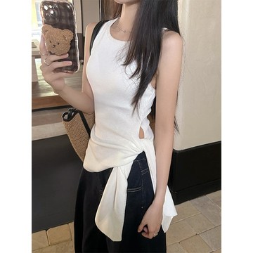 已售9642件💖Vuja de 白色綁帶短袖  設計感 修身T恤 oversize 夏天 寬鬆上衣 ins風  潮流衣