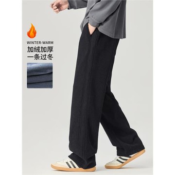 純團440G重磅直筒衛褲男款冬季加絨加厚美式寬松運動褲針織休閑褲