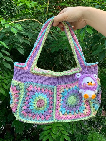 手工鉤織 祖母方格手提包 大尺寸 波希米亞風格