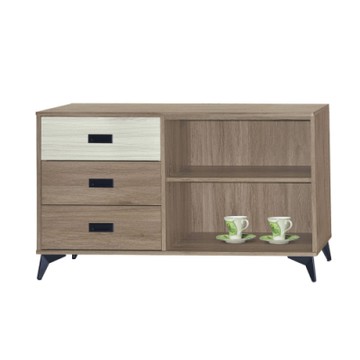 【綠活居】甘托克  現代4尺三抽開放式餐櫃/收納櫃(二色可選)-120x41x75.5cm免組