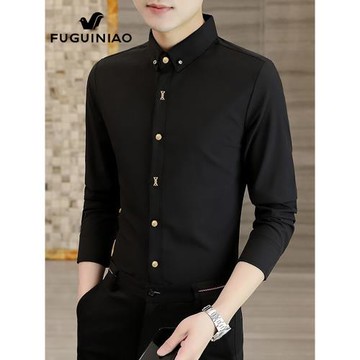 富貴鳥長袖襯衫男士高級感上衣服春季新款潮流休閑翻領襯衣外套男