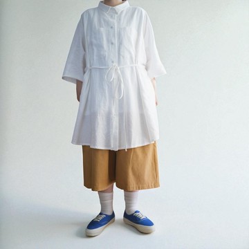 純白超寬版拼接綁帶設計款襯衫洋裝