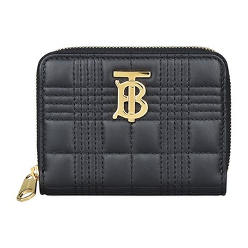 BURBERRY 巴寶莉  LOLA金字TB LOGO絎縫設計小羊皮拉鍊零錢包(黑)