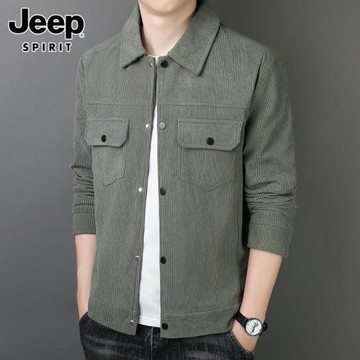JEEP SPIRIT燈芯絨工裝夾克男士春秋季休閑上衣寬松翻領外套男裝