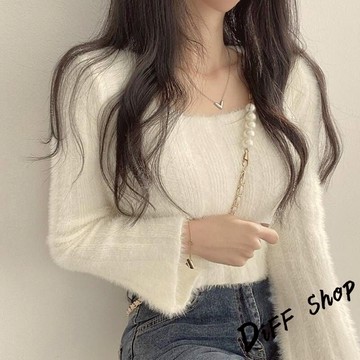 韓版方領溫柔風顯瘦短版針織上衣【W290】