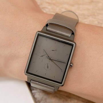 正韓JULIUS為你寫詩中性三眼方形真皮手錶【WJAH129】-灰面灰帶