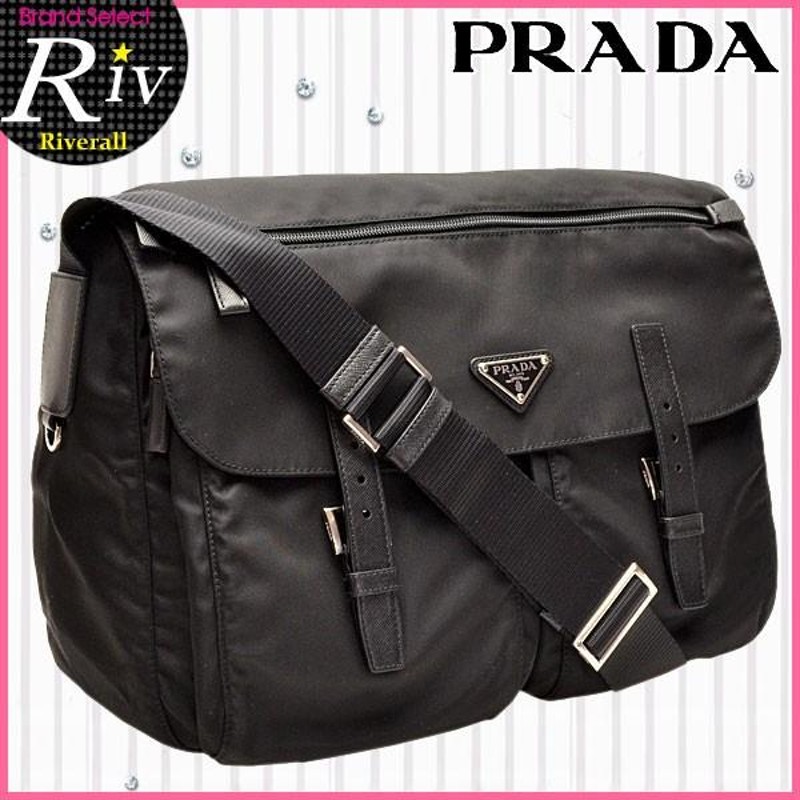 PRADA プラダ   ショルダーバッグ BT1738 ナイロン レザー  ブラック   斜め掛け 肩掛け メッセンジャーバッグ 【本物保証】