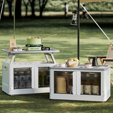 【AOTTO】大容量戶外附桌板折疊收納箱80L(桌板箱 收納箱 露營 車載箱 折疊箱)