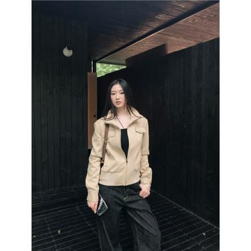 aassss春季新款美式復古麂皮絨短款機車夾克外套女士韓系休閑上衣