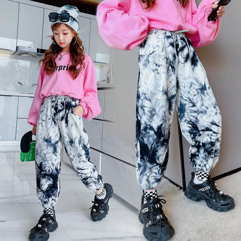 キッズ ダンス 衣装 セットアップ チェック柄パンツ タイダイ柄パンツ へそ出し ガールズ 女の子 タイダイ柄パンツ ヒップホップ 発表会 韓国 かっこいい 通販 LINEポイント最大0.5%GET LINEショッピング パンツ タイダイ柄