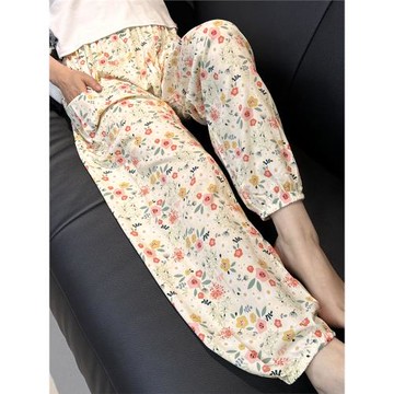 睡褲女夏季棉綢空調房長褲可外穿燈籠褲薄款人造棉寬松日系家居褲