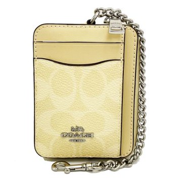 COACH 經典C LOGO證件卡夾層鏈帶零錢包(月光石黃)