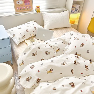 J-bedtime 床寢時光 台灣製100%純棉雙人床包枕套組-狗狗物語-s9320m-h  雙人  狗狗物語 白色  床包 + 枕套2個