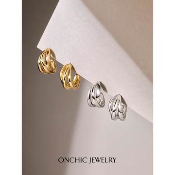 Onchic小心詩耳環女金色耳飾秋冬小眾輕奢耳釘高級感小耳圈牛角包