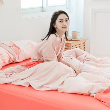 (雙人加大)UMORFIL膠原蛋白針織寢具組-珊瑚橘∣四件組