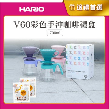 《HARIO》V60濾杯咖啡壺組 700mL 藤紫色/淺藍色 (附贈 愛情白鴿濾紙)