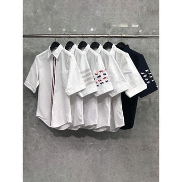 tb襯衫男女同款紅白藍高級感白色痞帥牛津紡短袖襯衣外套高版本夏