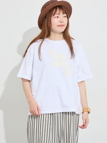 立體蕾絲圖案涼感棉短袖上衣(0F002060410) - Samansa Mos2