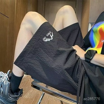 【冰感透氣】泡泡紗潮牌短褲夏季速幹五分中褲美式高街寬鬆休閒運動沙灘褲子