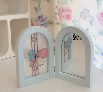 彩色玻璃鑲崁玻璃-優雅公主桌面蝴蝶鏡