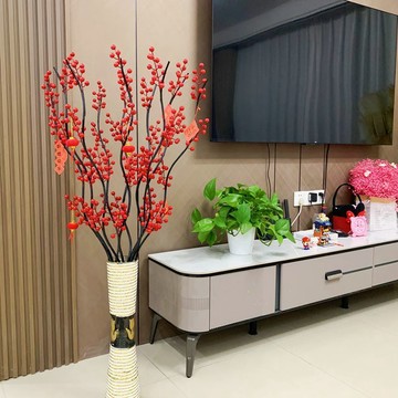 【新年裝飾】發財紅果 年宵客廳仿真花束 落地裝飾擺放假花 室內擺件 婚慶擺設 喬遷插花