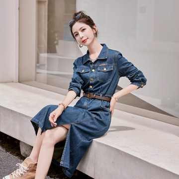 現貨+預購 牛仔洋裝連身裙大尺碼長裙連衣裙A字裙休閒大碼女裝-時尚氣質開叉女裙子74ga40【獨家進口】【米蘭精品】