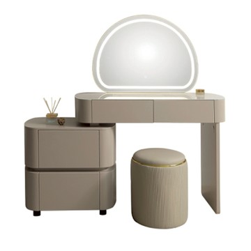 文創集 賈德3.3尺灰色伸縮觸控鏡面鏡台組合(含化妝椅)-100-120x40x77cm免組