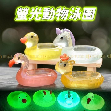 宏洋水族【螢光-超Q動物泳圈 裝飾】夜光擺件 水族造景 魚缸造景 魚缸佈置 魚缸裝飾 微景觀 微造景 水族裝飾 水草缸