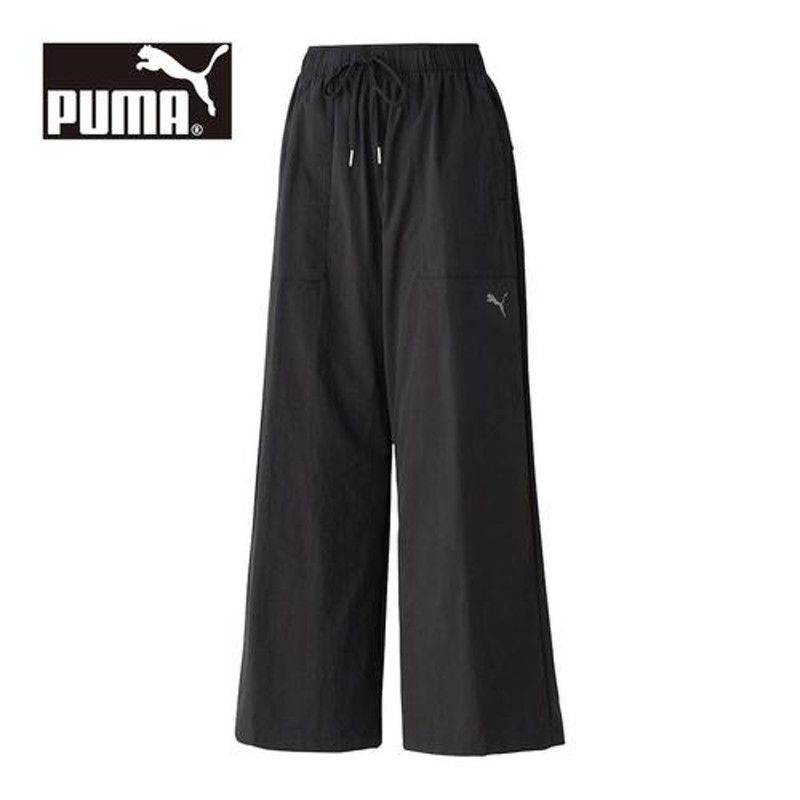 プーマ PUMA PCPC ウーブン ワイド クロップド パンツ 674945 01 プーマブラック レディース ワイドパンツ ガウチョ ロングパンツ  カジュアルウェア LINEショッピング