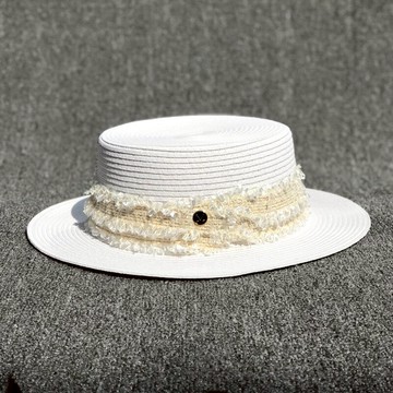 ins赫本名媛風春夏白色網紅同款平頂帽子女法式復古遮陽草帽1入