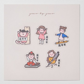 女孩-透明客製化姓名貼 手繪原創 防水耐刮 50入