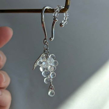 玻璃葡萄 耳夾【單邊】透明 捷克玻璃飾品