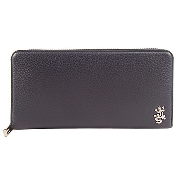 agnes b.金屬蜥蜴荔枝皮ㄇ字拉鍊長夾-深藍