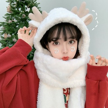 特價🔶特賣🎀可愛聖誕帽子圍巾手套三閤一體秋冬加厚保暖珊瑚毛絨帶帽圍脖少女日韓親膚高品質圍巾 加厚柔軟抗寒圍脖 EHCF