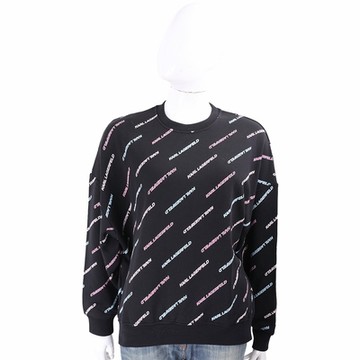 KARL LAGERFELD 多彩字母印花純棉毛圈裡黑色運動衫 大學T(女款)