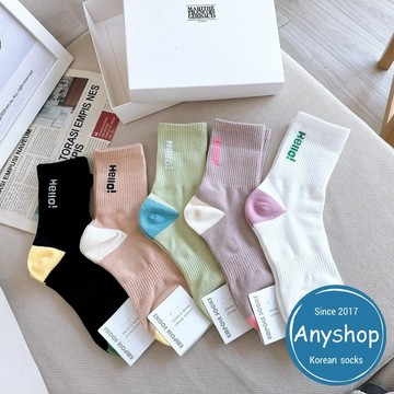 Anyshop韓國襪 拼色Hello長襪 表情 拼色 Hello 韓國襪 長襪 韓襪 韓國襪子 女襪 中筒襪 04001