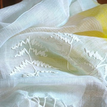 原創尼龍草绣花 雪芭色織棉痳圍巾