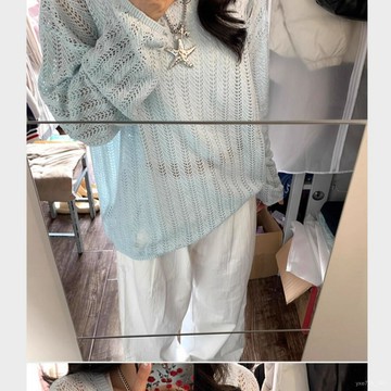 【臺灣出貨✈️】🍋baby藍溫柔軟糯防曬長袖針織衫女夏季薄款慵懶風鏤空罩衫薄紗上衣