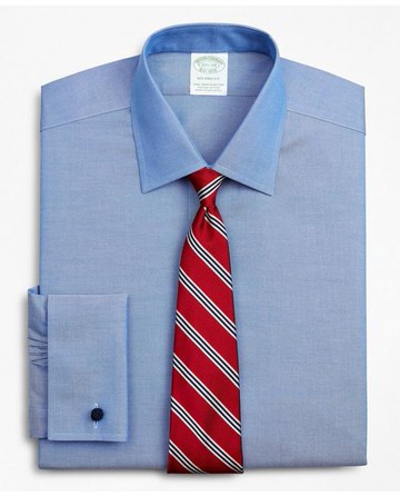 Brooks Brothers Men's Stretch Milano Slim Fit Dress Shirt, Non-Iron Pinpoint Ainsley Collar French Cuff | Blue | Size 15 32