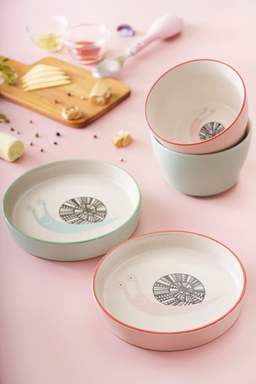 BLOOMINGVILLE - 秋日森林系列/蝸牛對盤.蝸牛對碗-蝸牛對盤2入 蒂芬妮綠.蜜桃粉 尺寸:直徑14cm*高2.5cm...